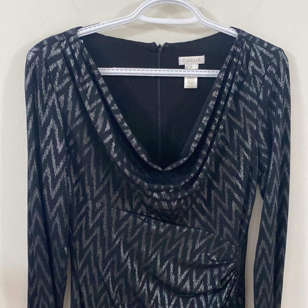 Cache Black Metallized Zigzag Patterned Draped Sh… - image 3